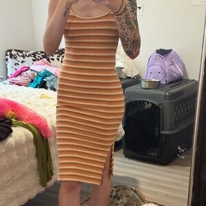 Rip Curl Striped Tan and Cream Midi Dress